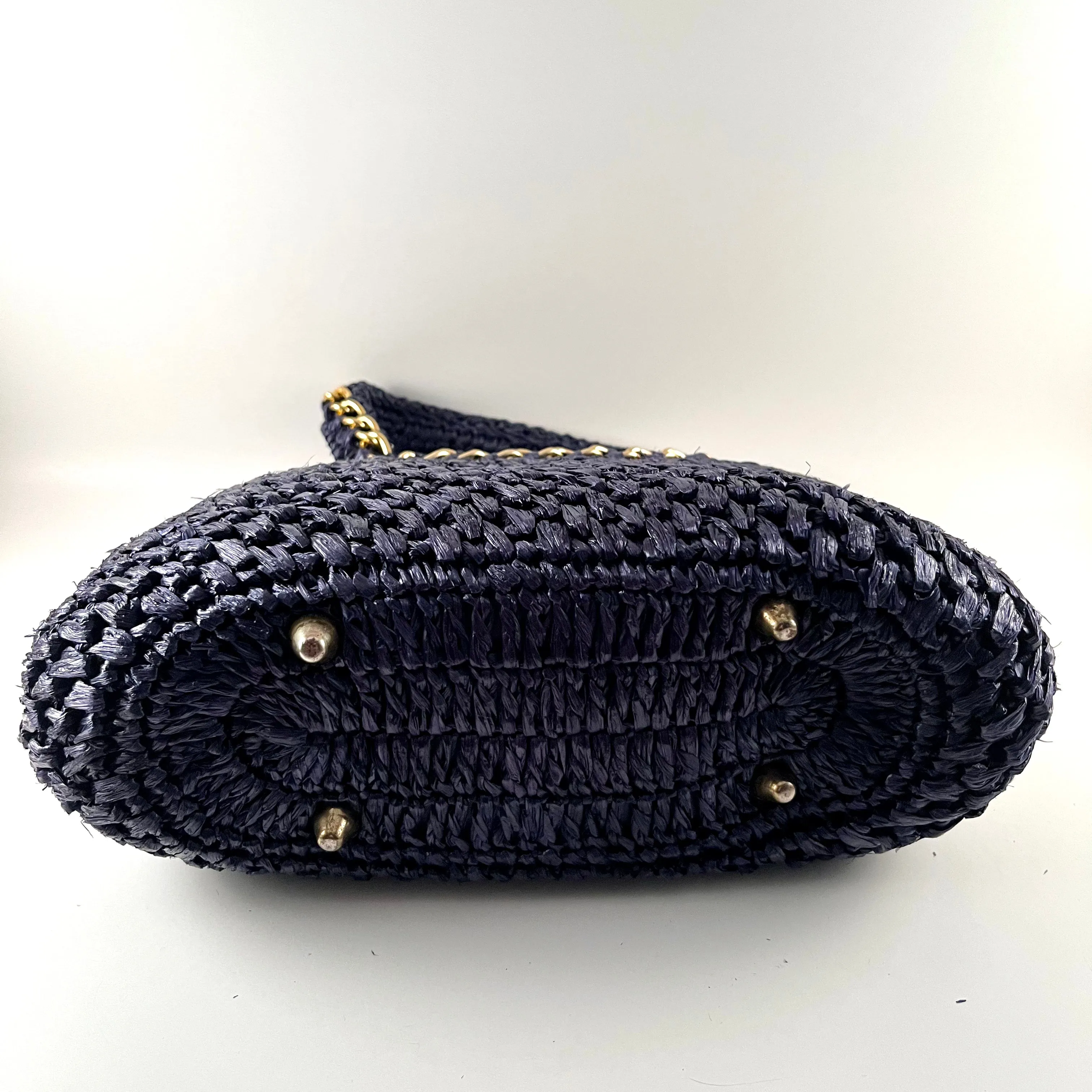 1960s Navy Raffia Straw Handbag