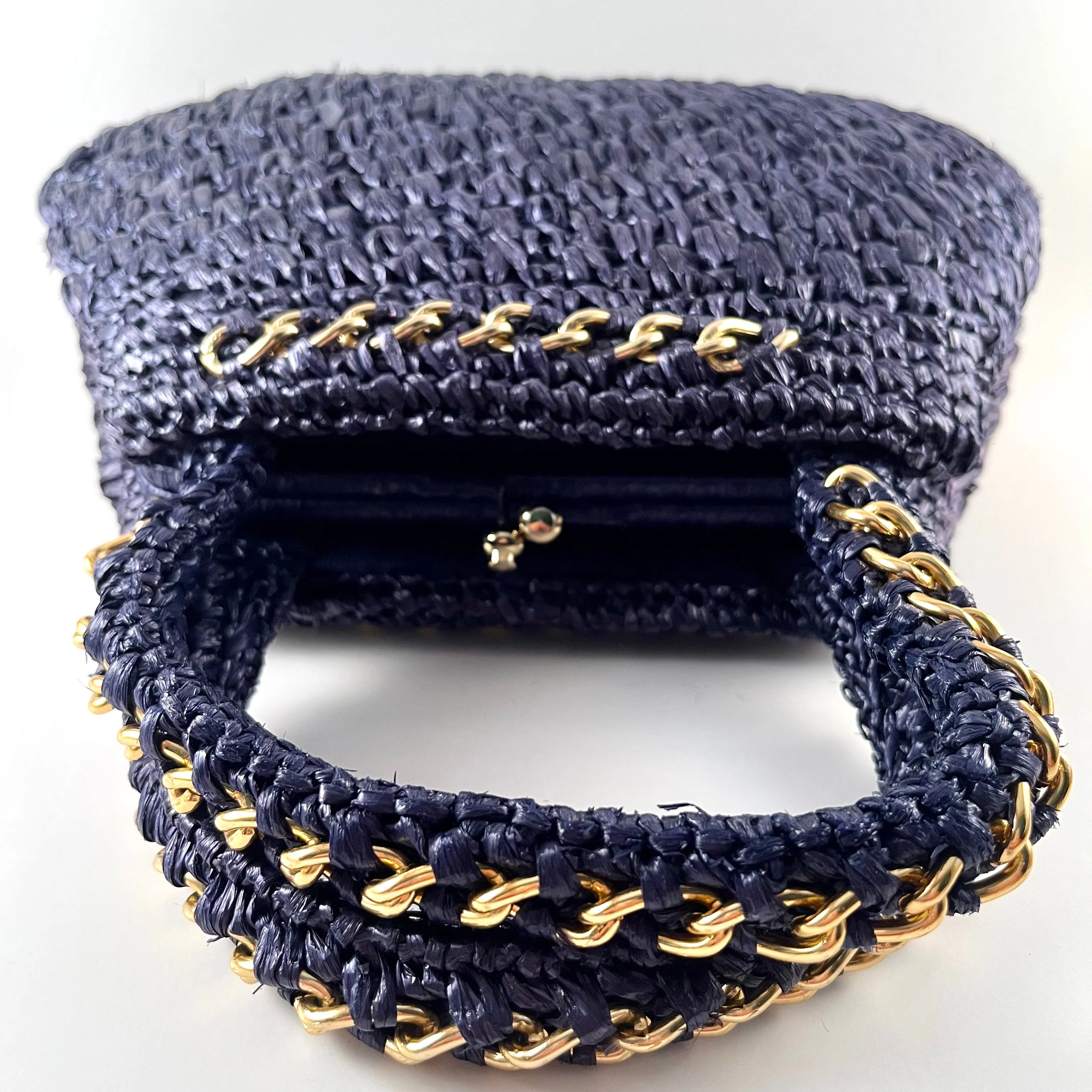 1960s Navy Raffia Straw Handbag