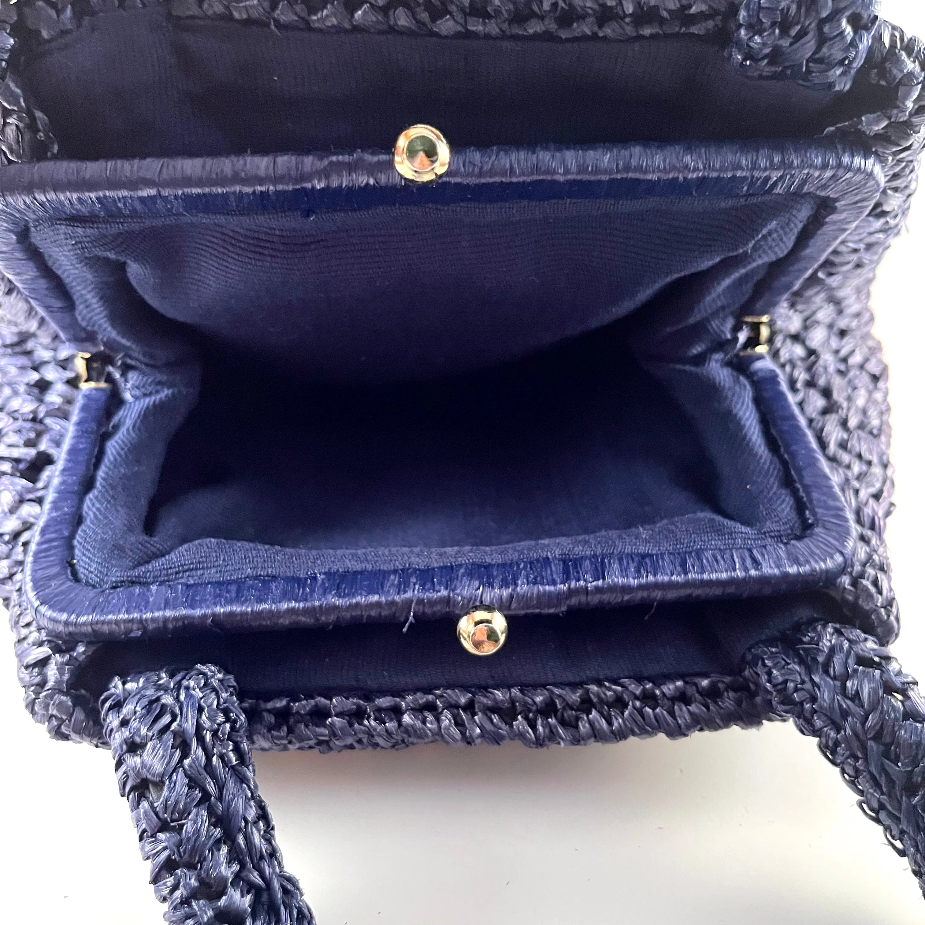 1960s Navy Raffia Straw Handbag