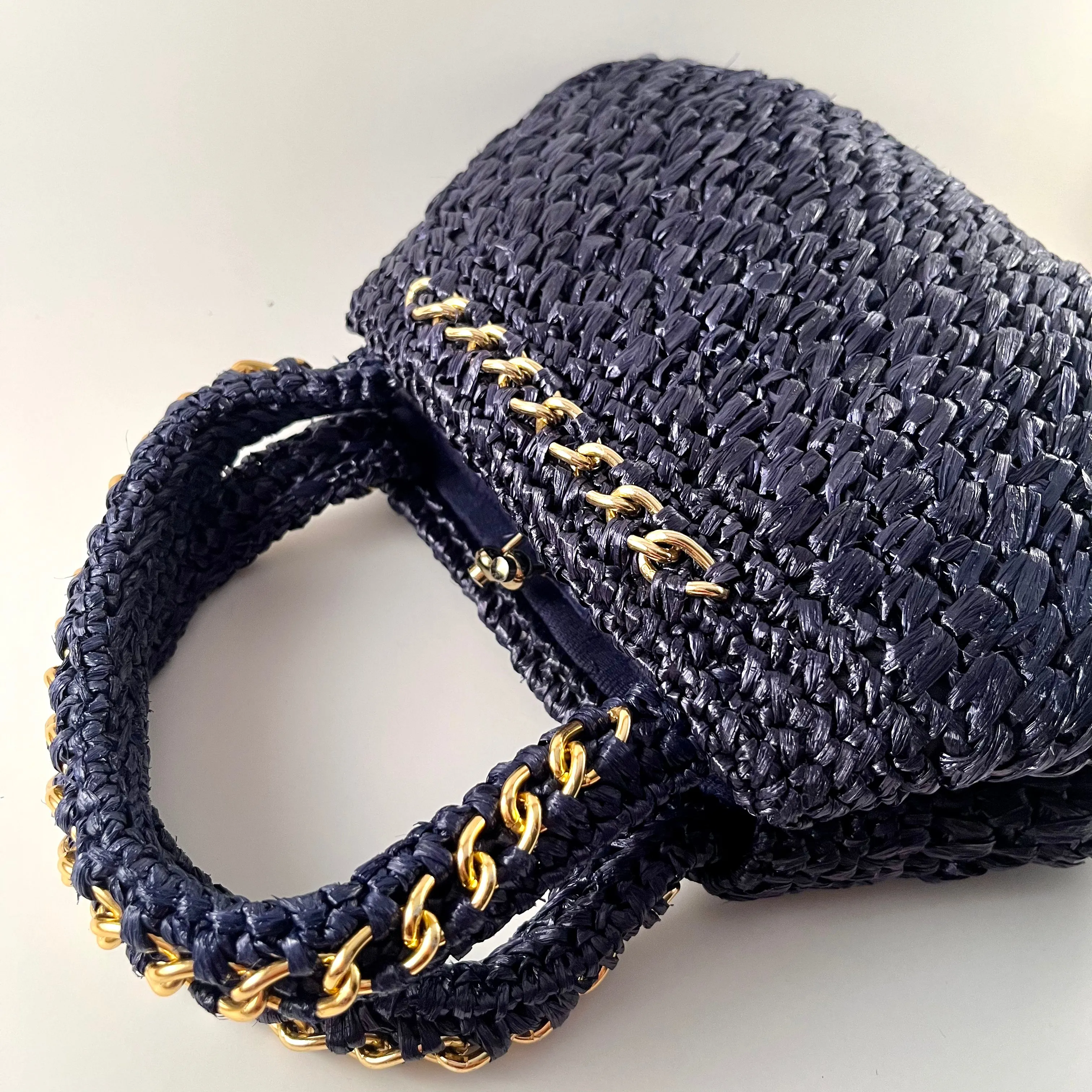 1960s Navy Raffia Straw Handbag