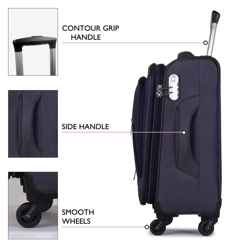 20 Inch Softsided Suitcase Trolley Bag - Space Blue | 4 Rotating Wheels | Travel Essential