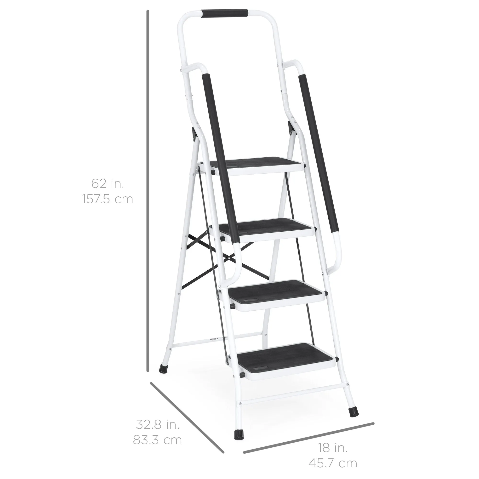 4-Step Portable Folding Ladder w/ Handrails, Tool Bag