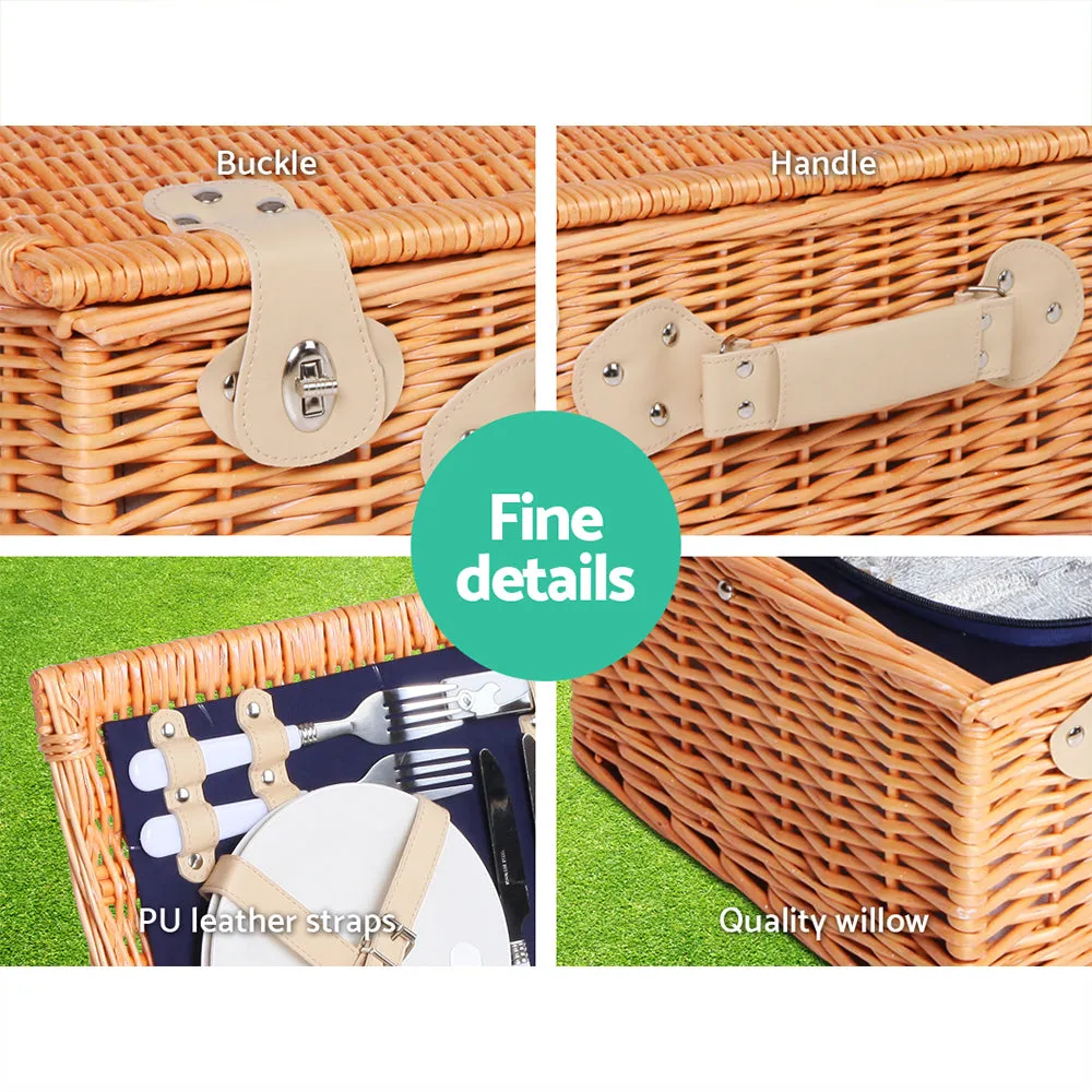 Alfresco 4 Person Picnic Basket Wicker Set Baskets Outdoor Insulated Blanket Navy