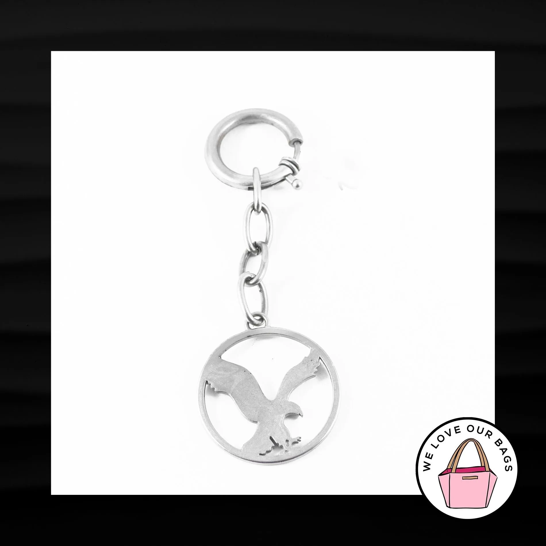 AMERICAN EAGLE SILVER METAL DISC TRIGGER KEY RING KEY FOB BAG CHARM KEYCHAIN TAG