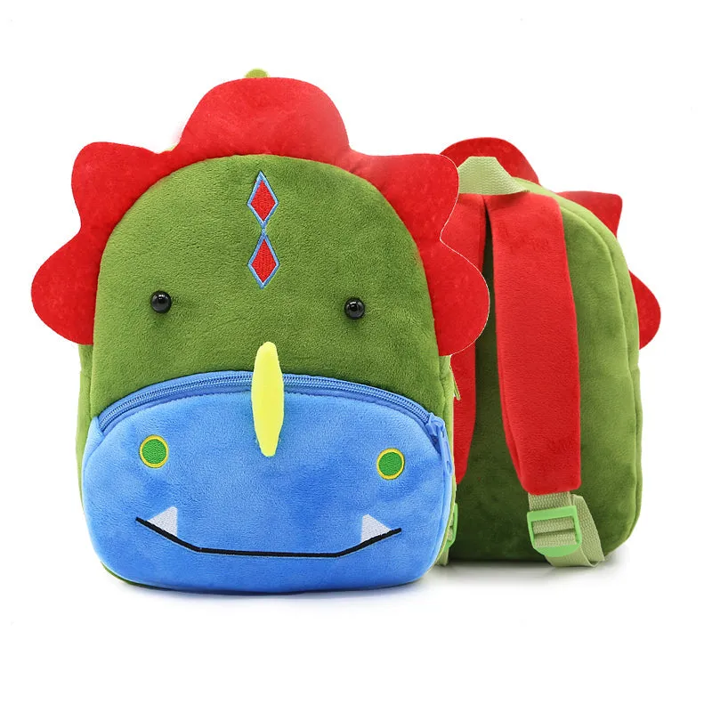 Anykidz 3D Green Dinosaur School Backpack Cute Animal With Cartoon Designs Children Toddler Plush Bag For Baby Girls and Boys