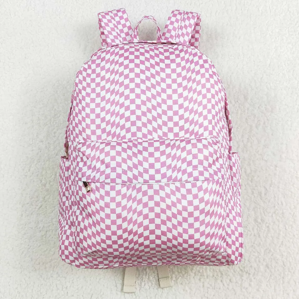 Baby Kids Girls Backpacks Pink Checkered Backpack Zip Back Bags BA0245