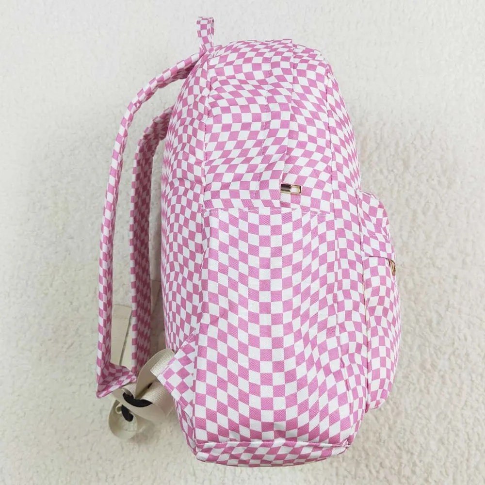 Baby Kids Girls Backpacks Pink Checkered Backpack Zip Back Bags BA0245