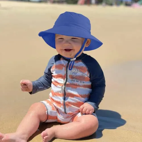 Baby Sun Hats 0-6 Months & Sunglasses, Summer Bucket Hats with Wide Brim, Infant Beach Hat UV Protection for Boy Girl Blue Green