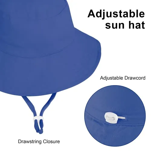 Baby Sun Hats 0-6 Months & Sunglasses, Summer Bucket Hats with Wide Brim, Infant Beach Hat UV Protection for Boy Girl Blue Green