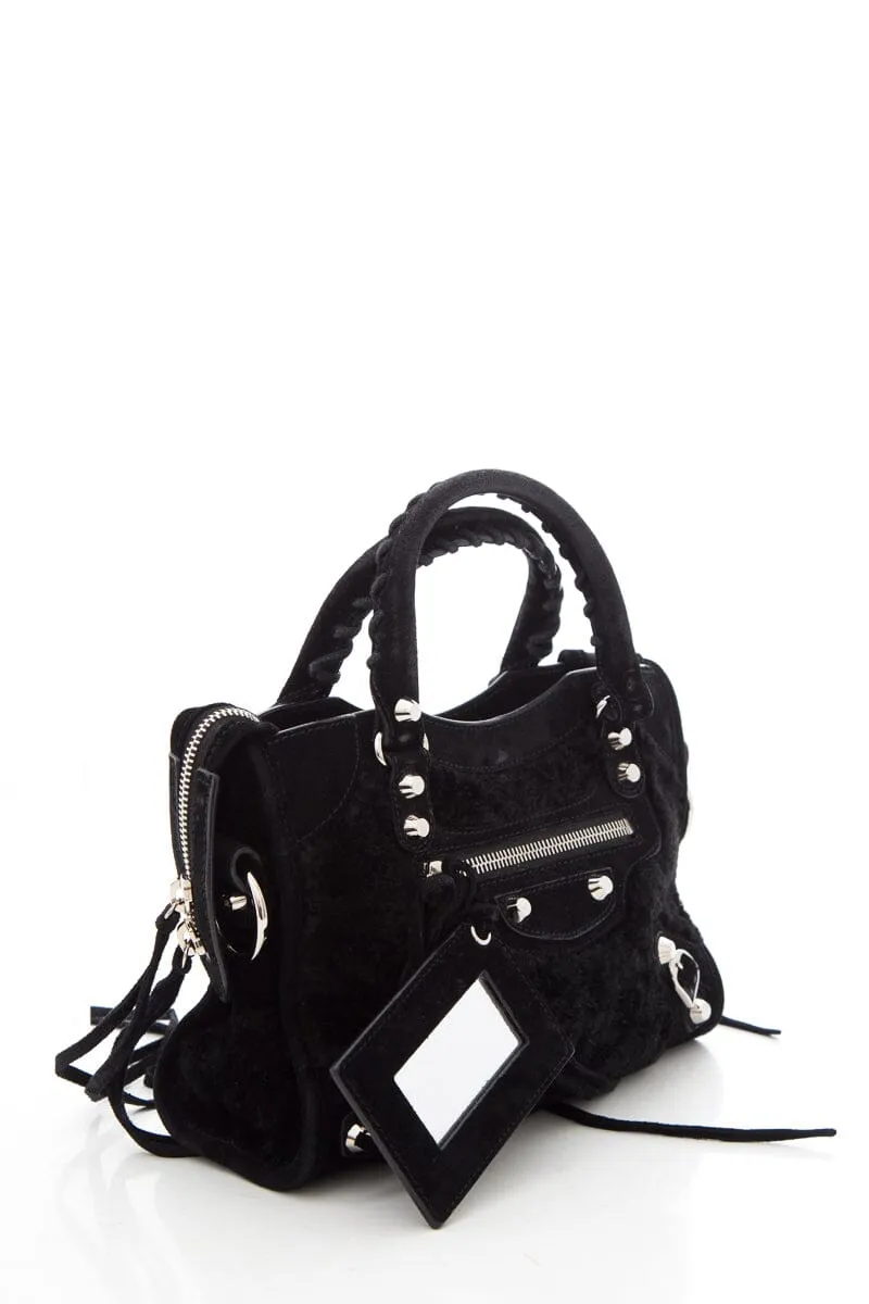 Balenciaga Black Shearling Suede Mini Handbag