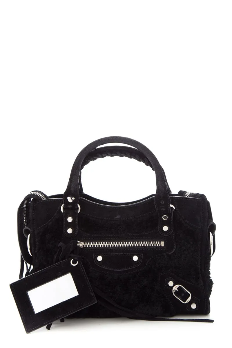 Balenciaga Black Shearling Suede Mini Handbag