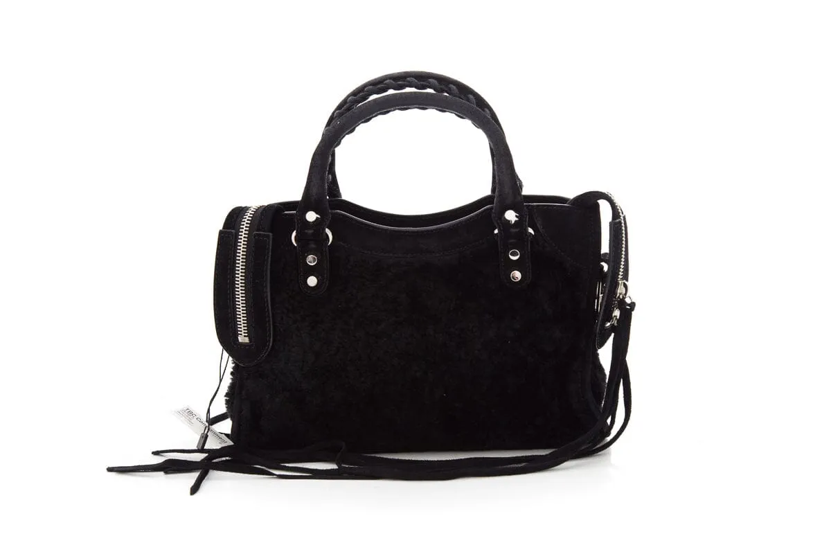 Balenciaga Black Shearling Suede Mini Handbag