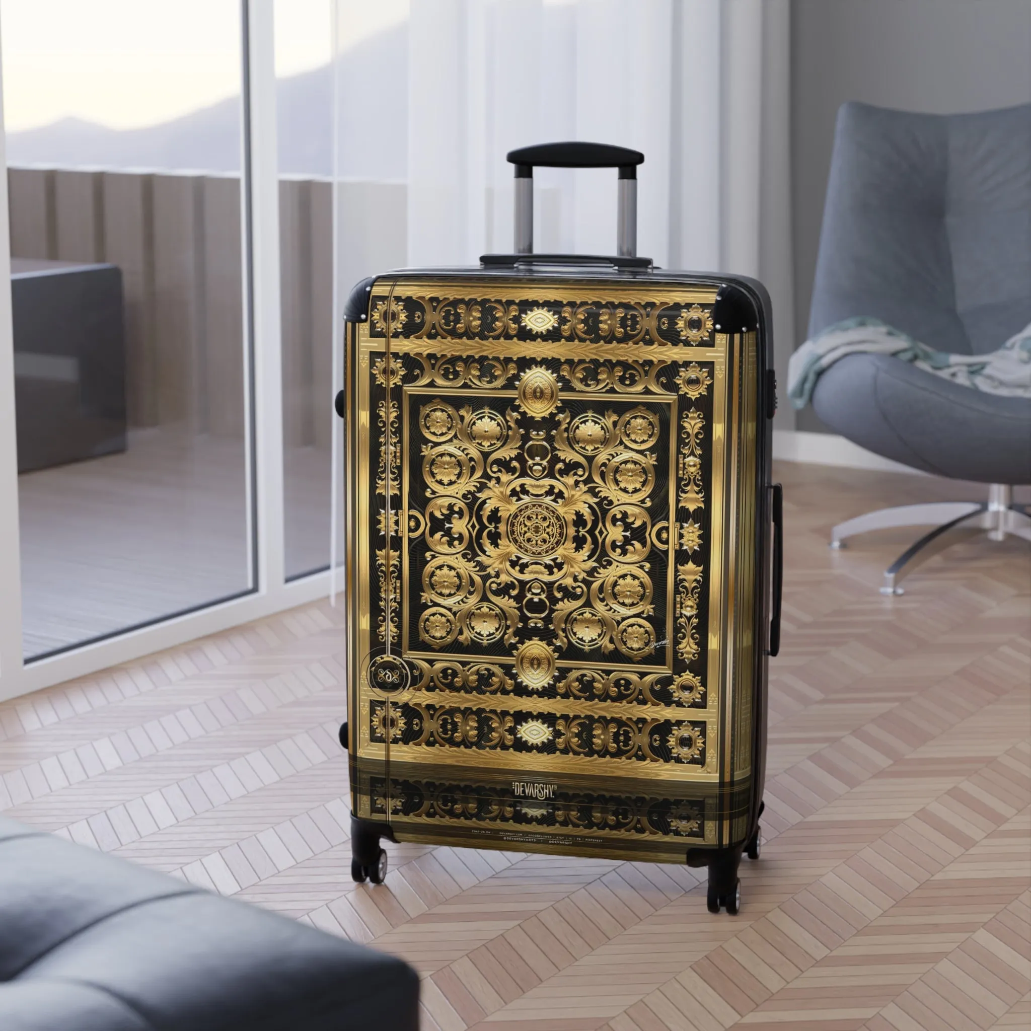 Baroque Elegance Suitcase Decorative Gold Luggage Luxury Carry-on Suitcase Hard Shell Suitcase in 3 Size | D20191