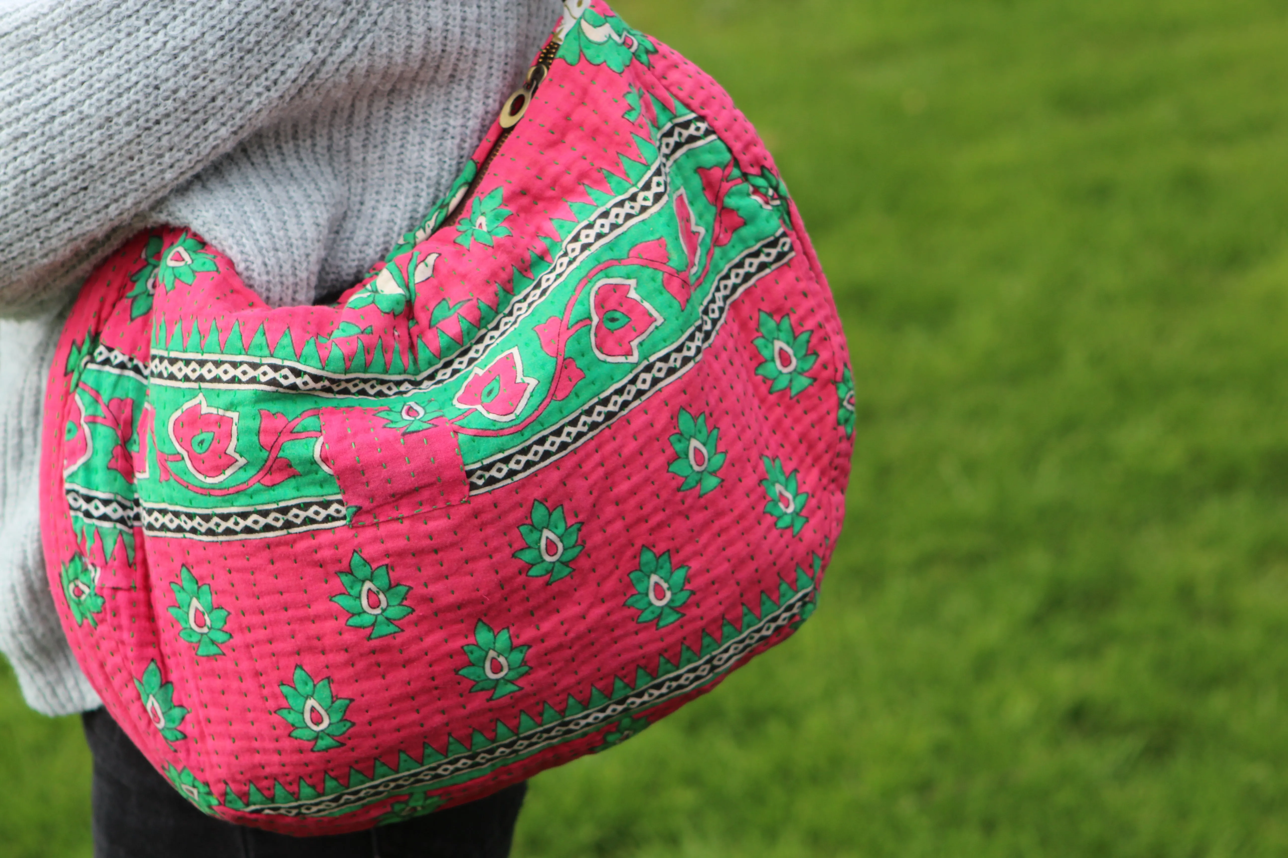 Bharati Boho Bag - Pink & Green