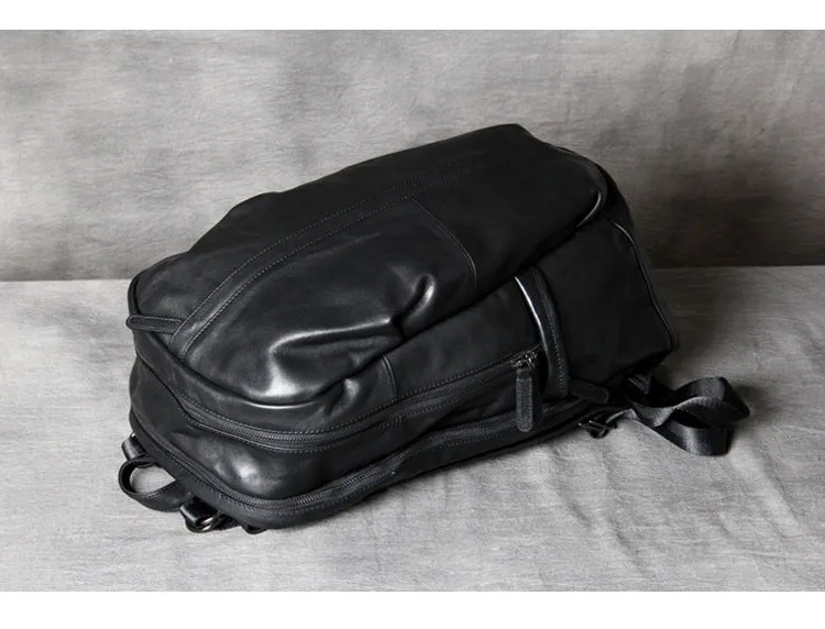 Black Classical Leather Traveling Backpack 8021