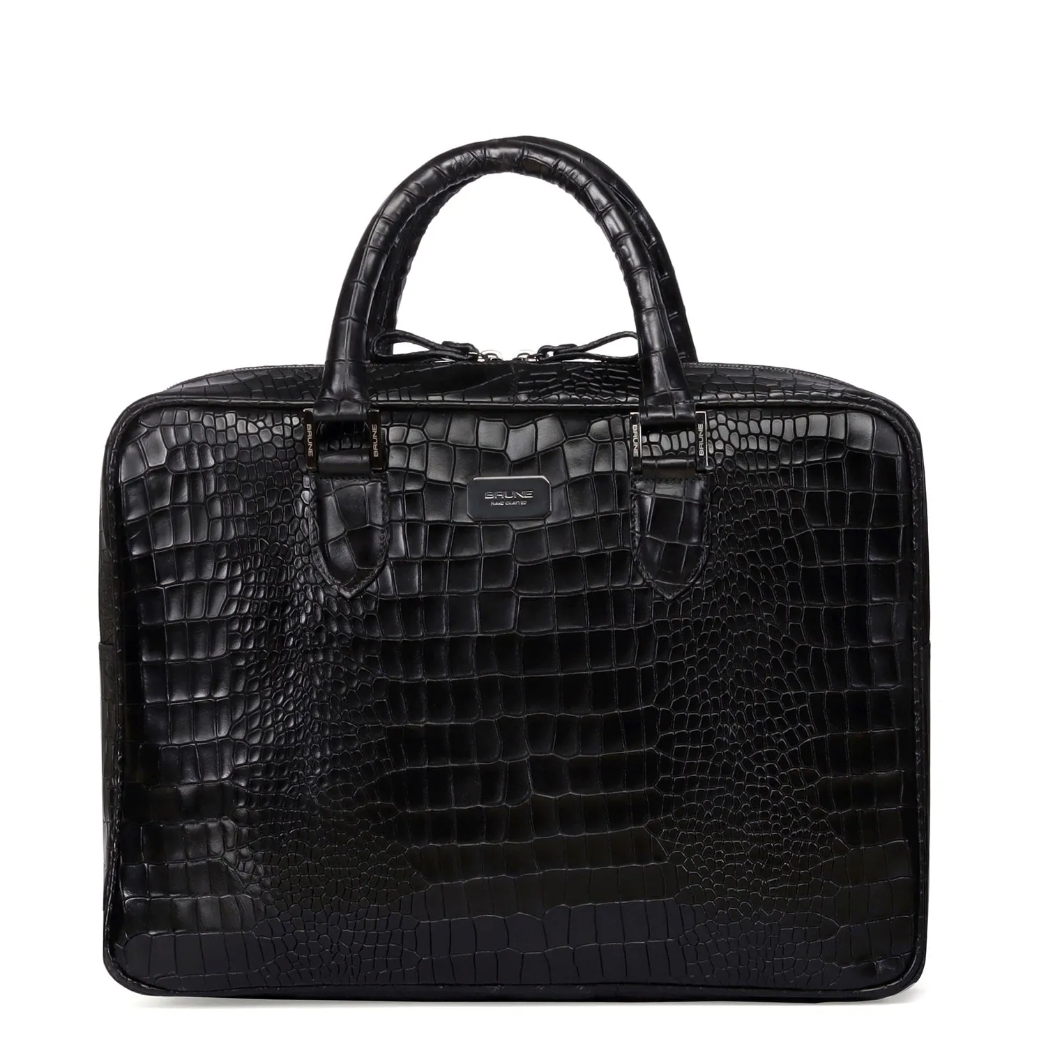 Black Deep Cut Textured Leather Laptop/Office Bag