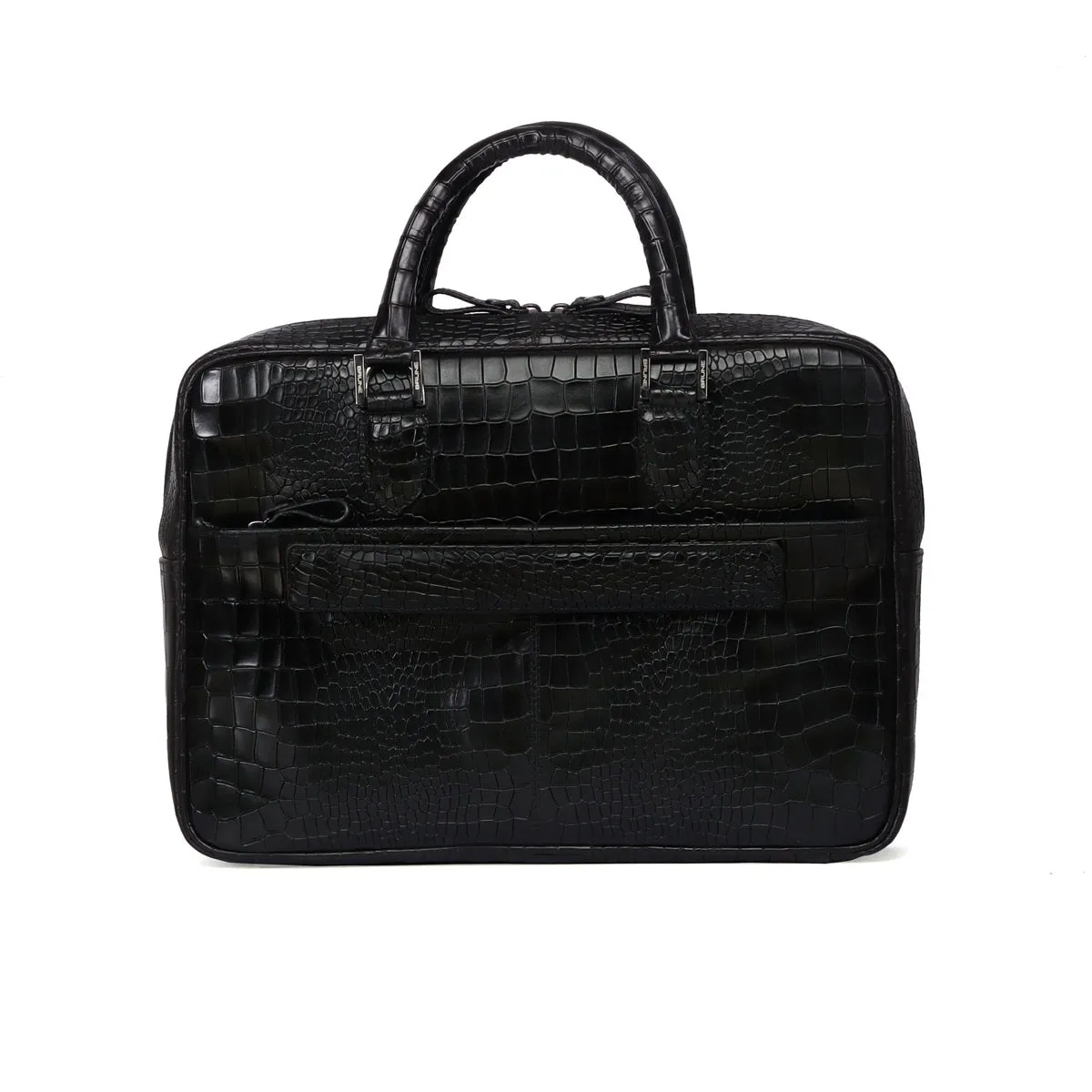 Black Deep Cut Textured Leather Laptop/Office Bag