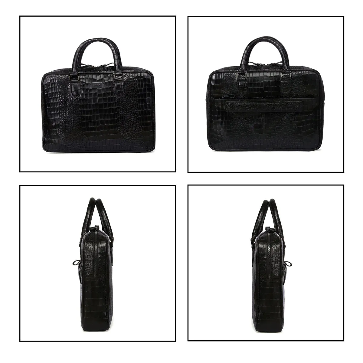 Black Deep Cut Textured Leather Laptop/Office Bag