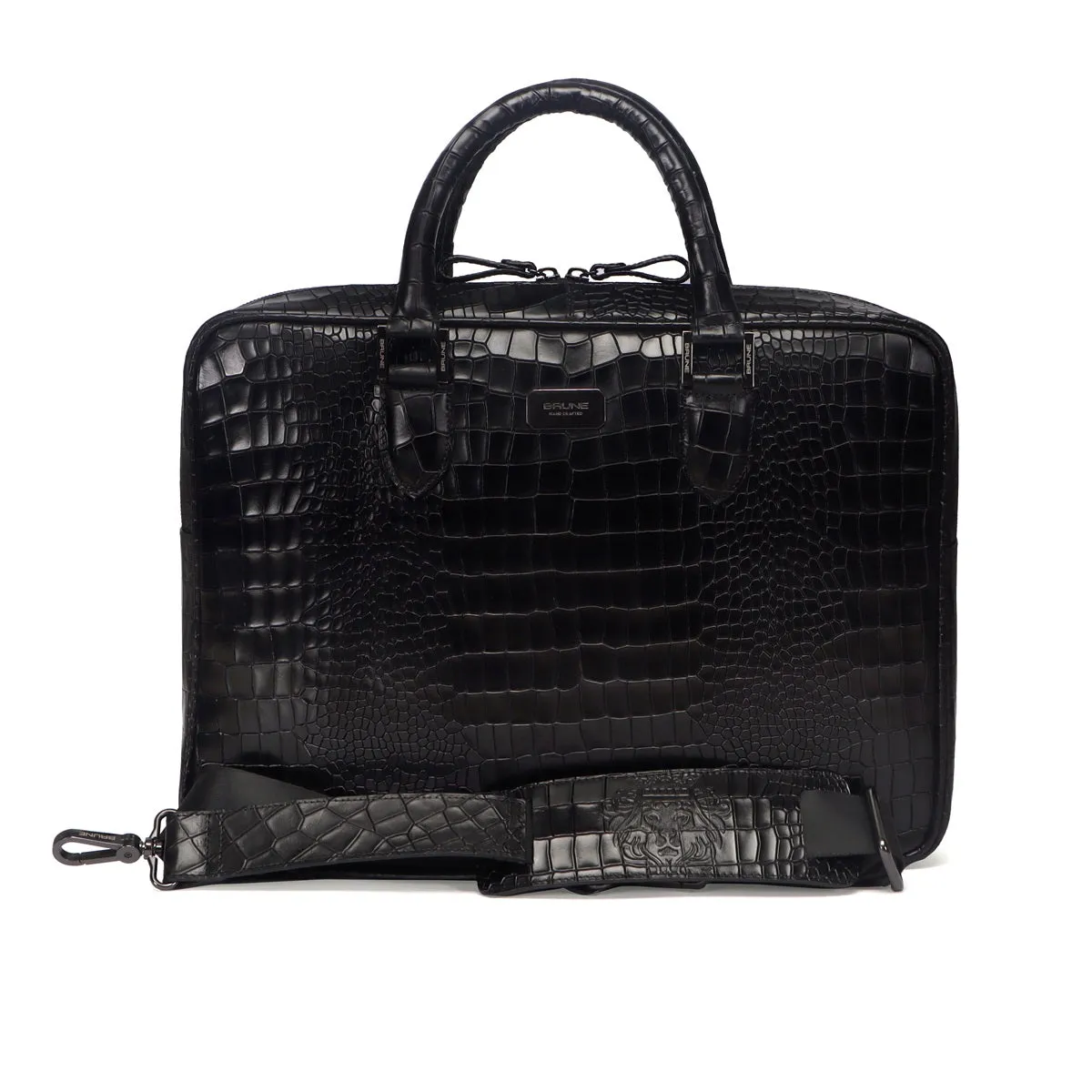 Black Deep Cut Textured Leather Laptop/Office Bag