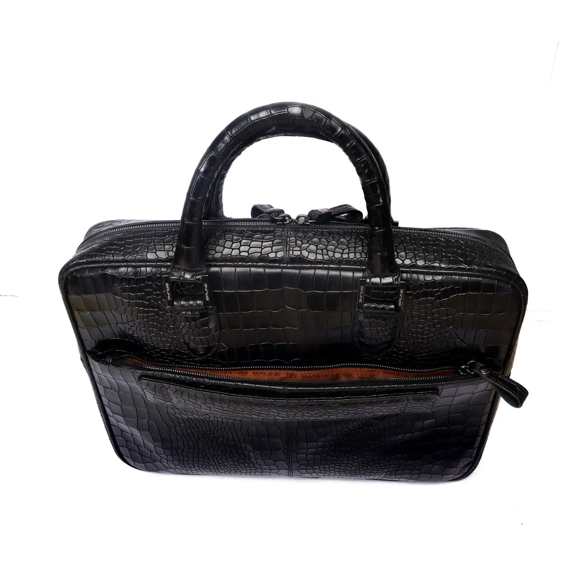 Black Deep Cut Textured Leather Laptop/Office Bag