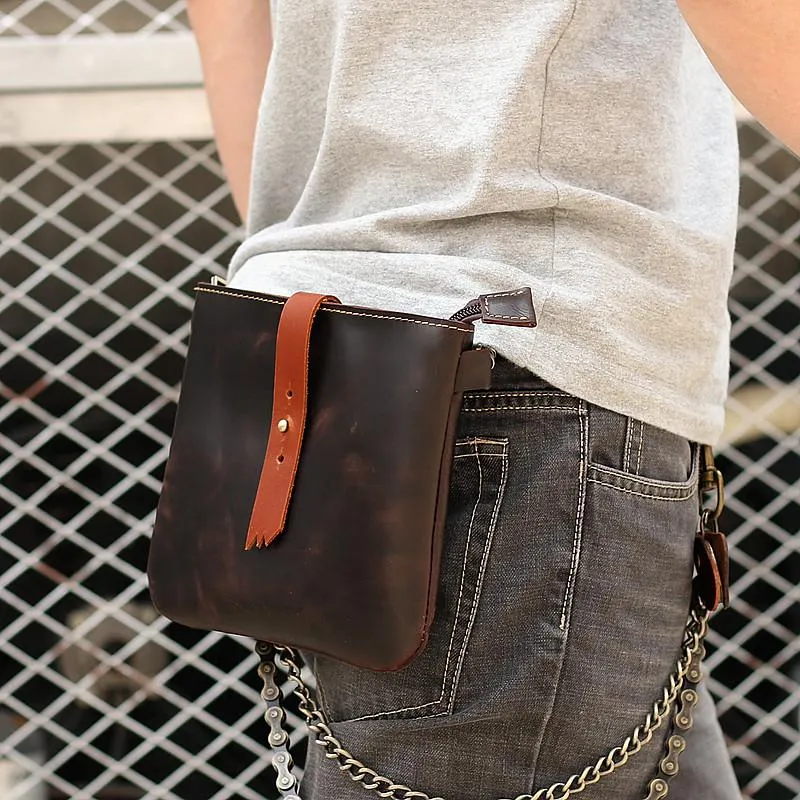 Black Leather Mens Casual Small Courier Bags Messenger Bags Belt Bag Postman Bag For Men