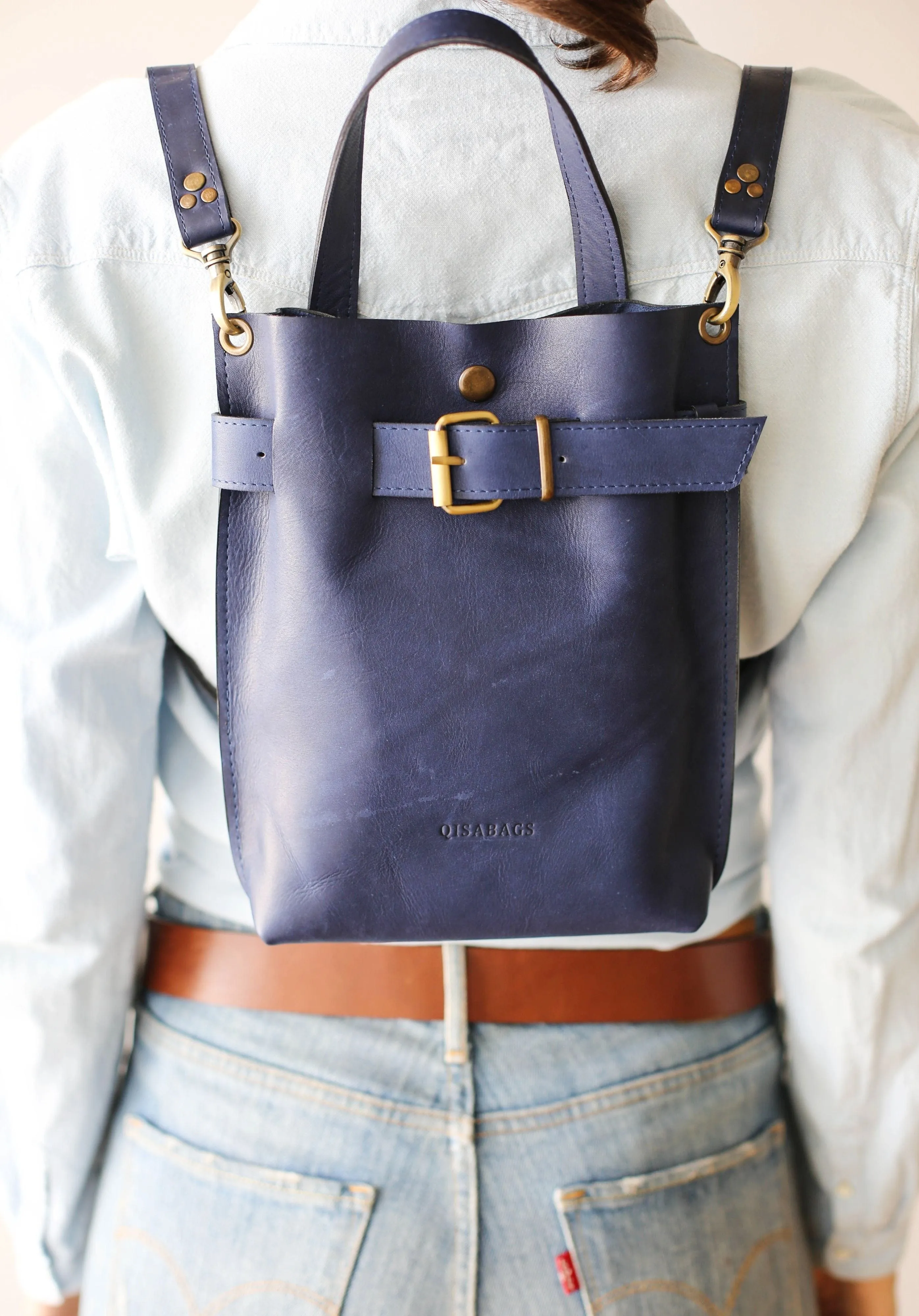 Blue Mini Leather Backpack