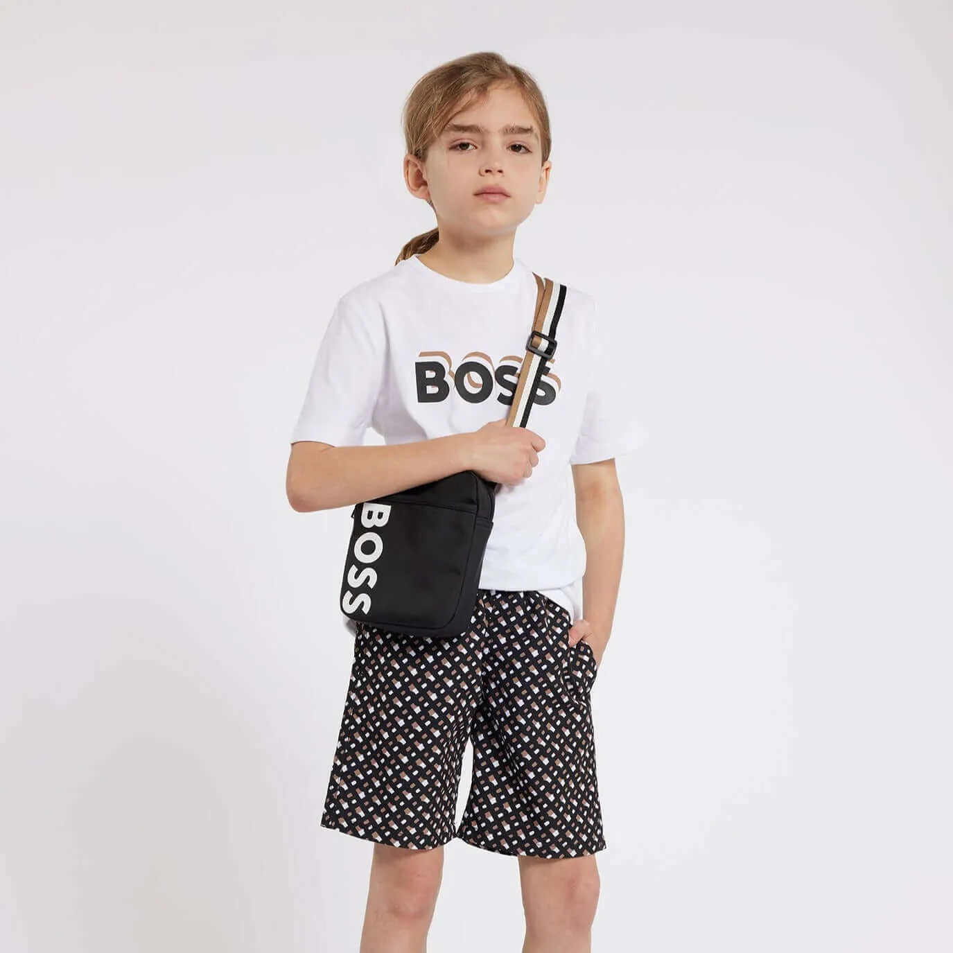 Boys Black Logo Shoulder Bag