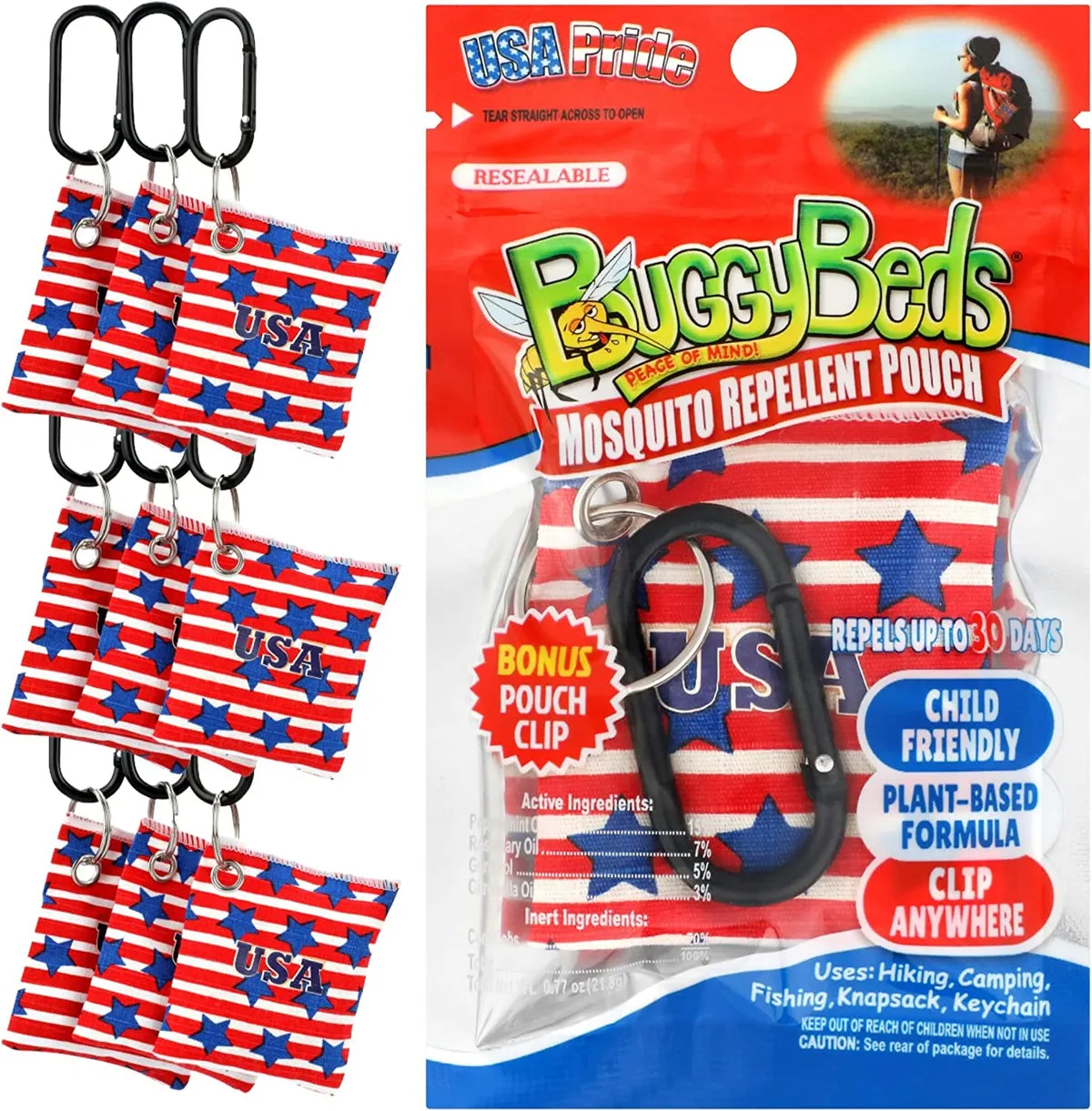 BuggyBeds Mosquito Repellent Pouches with Pouch Clip, 9 Pack