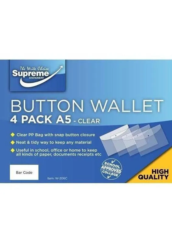 Button Wallet - 4 Pack Clear - A5