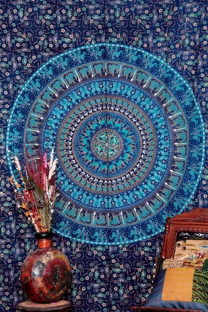 CAMMITEVER 2017 Latest Blue Yogo Mat Round Mandala Indian Hippie Boho Tapestry Beach Picnic Throw Towel  Blanket Home Decor