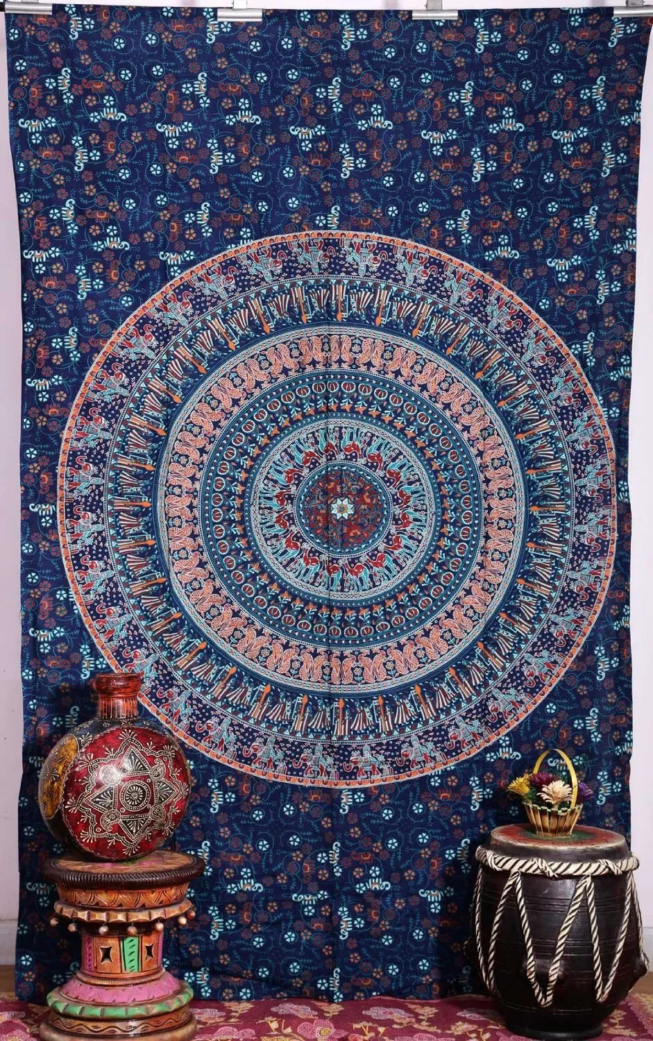 CAMMITEVER 2017 Latest Blue Yogo Mat Round Mandala Indian Hippie Boho Tapestry Beach Picnic Throw Towel  Blanket Home Decor