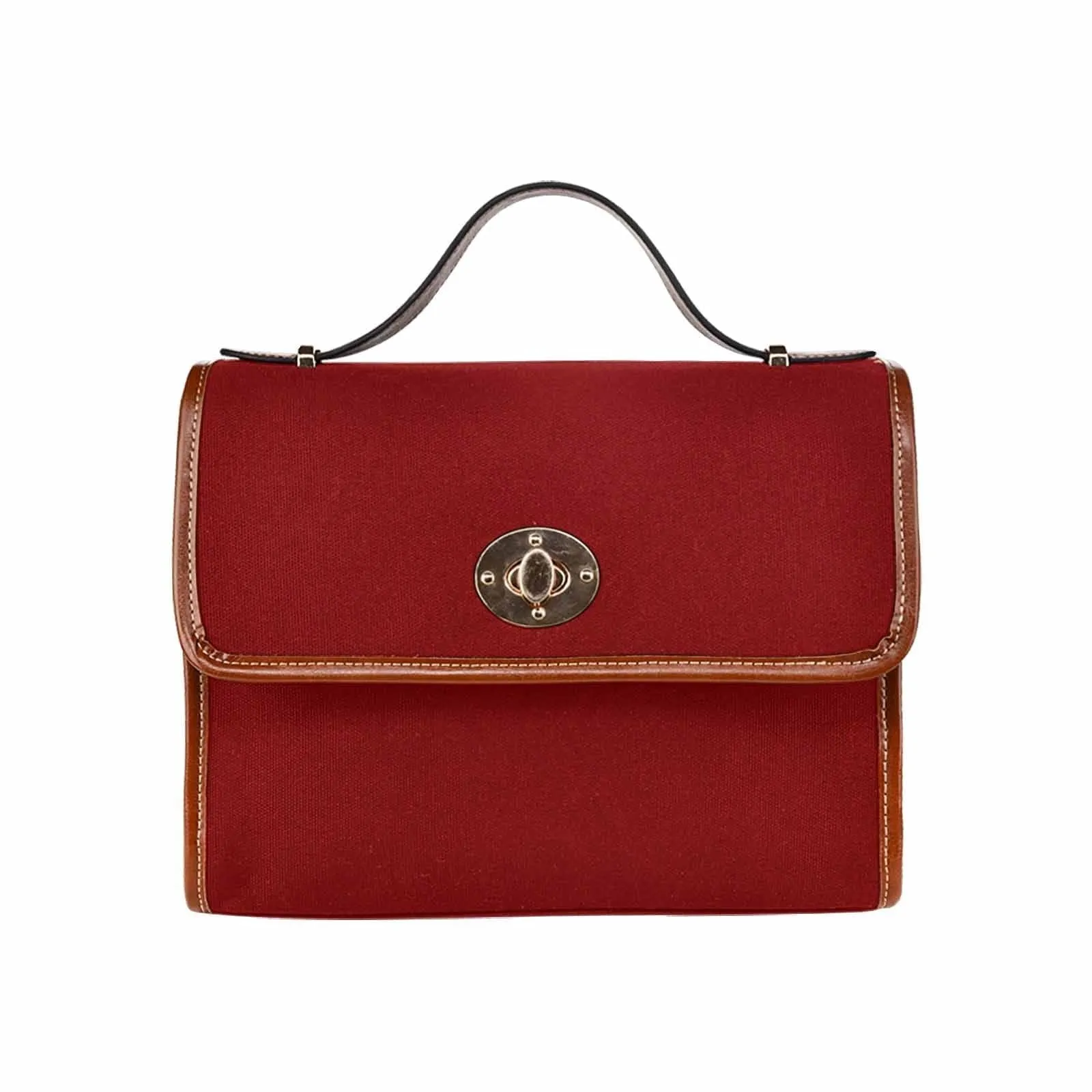 Canvas Handbag - Maroon Red Waterproof Bag /brown Crossbody Strap