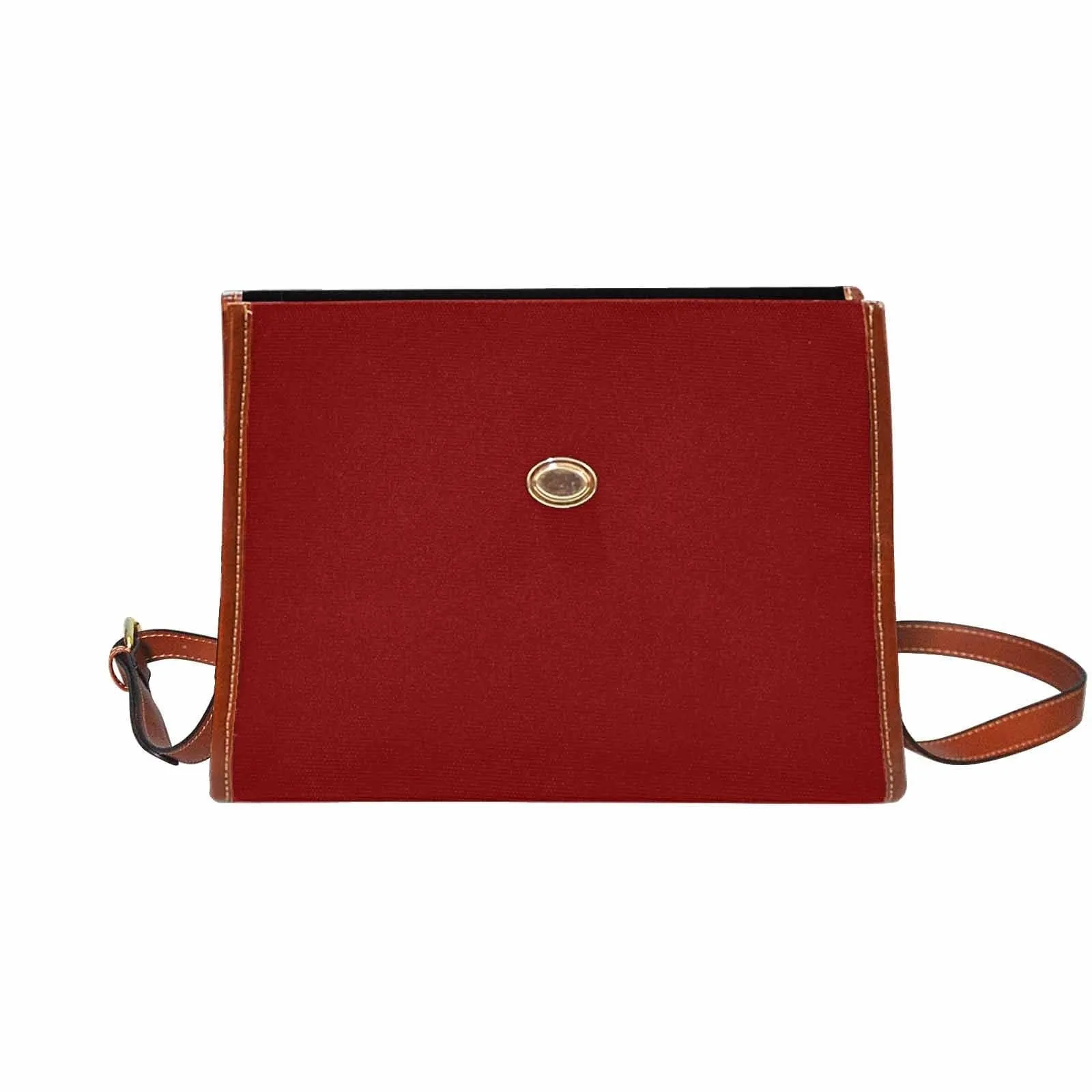 Canvas Handbag - Maroon Red Waterproof Bag /brown Crossbody Strap