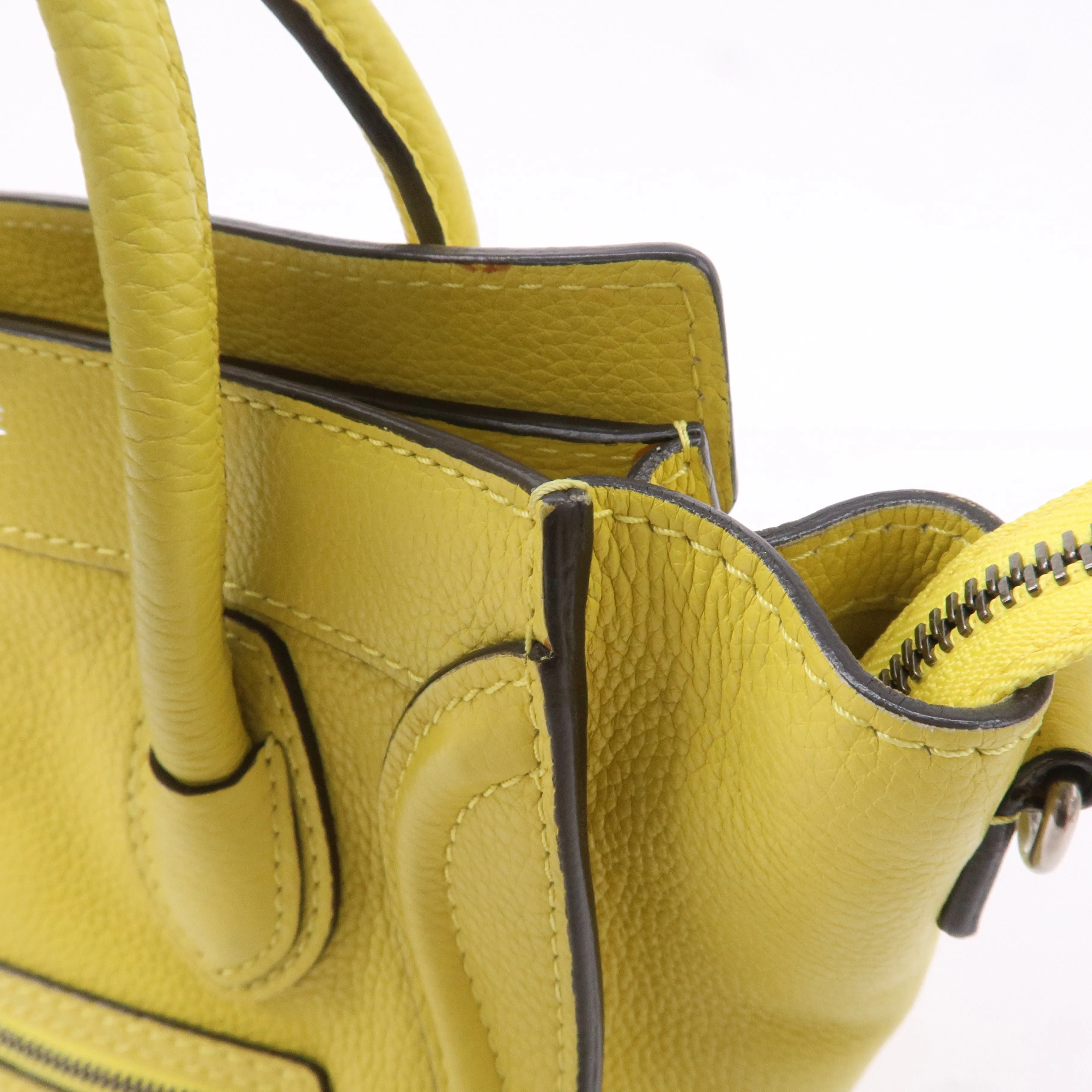 CELINE Leather Luggage Nano Shopper 2Way Bag Yellow 168243