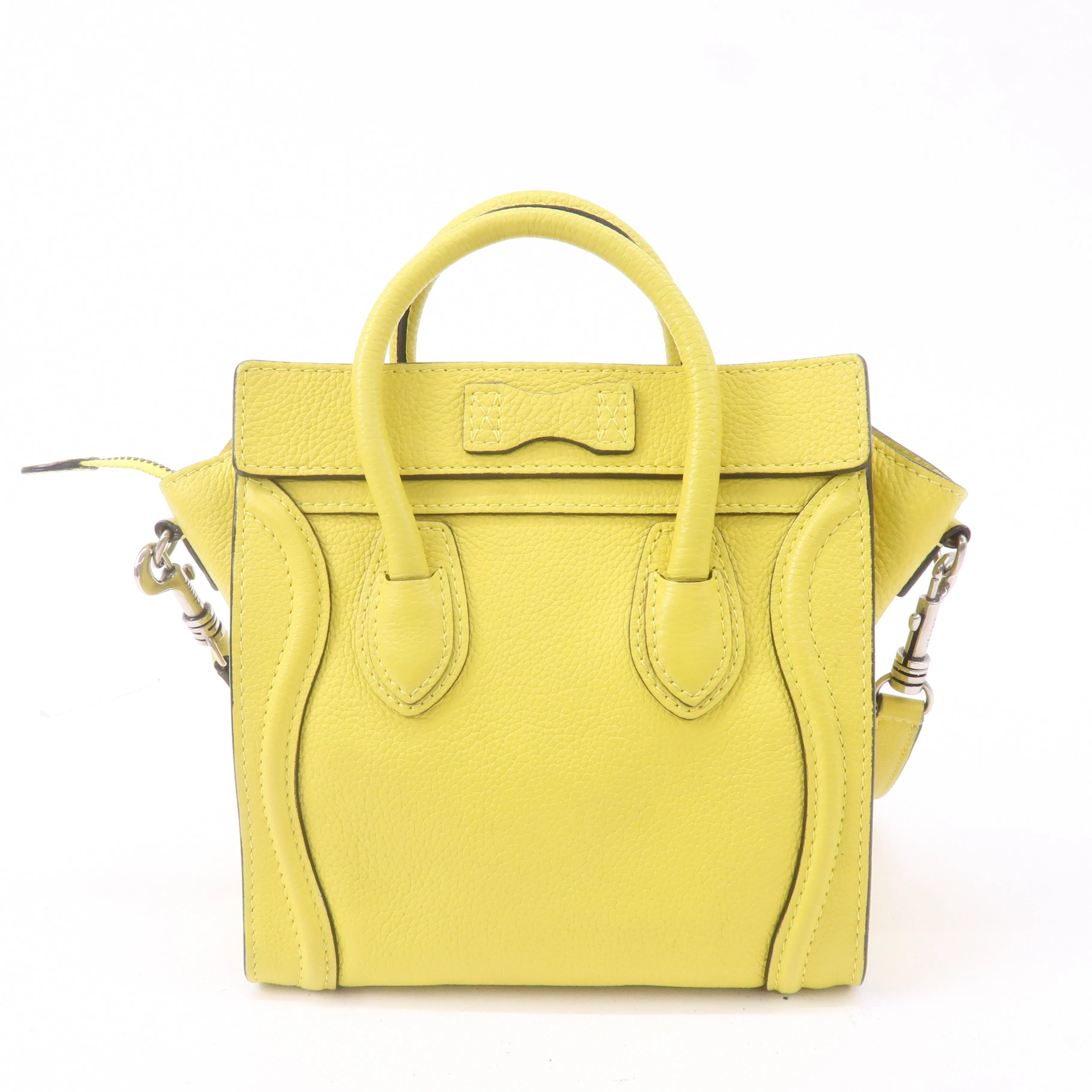 CELINE Leather Luggage Nano Shopper 2Way Bag Yellow 168243