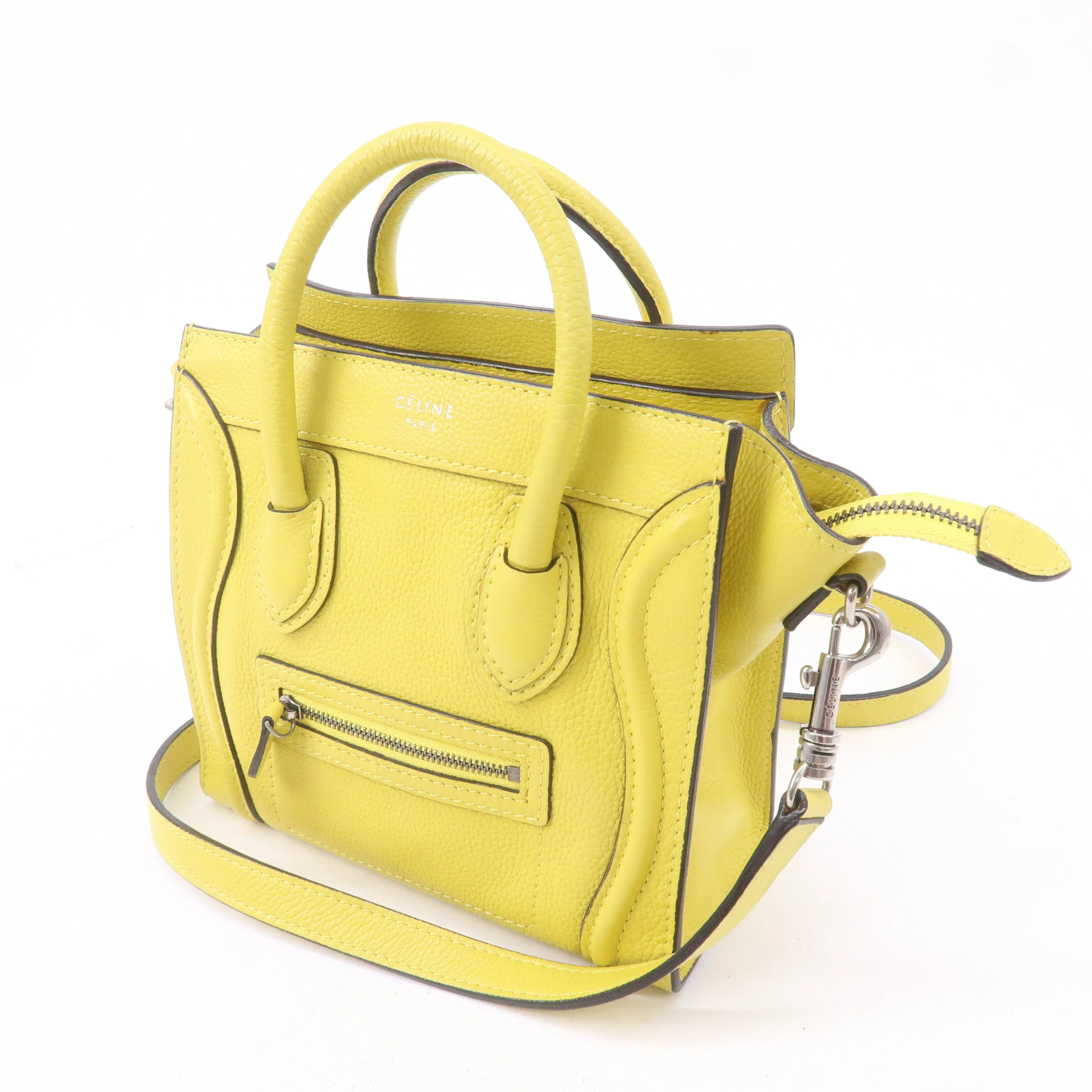 CELINE Leather Luggage Nano Shopper 2Way Bag Yellow 168243