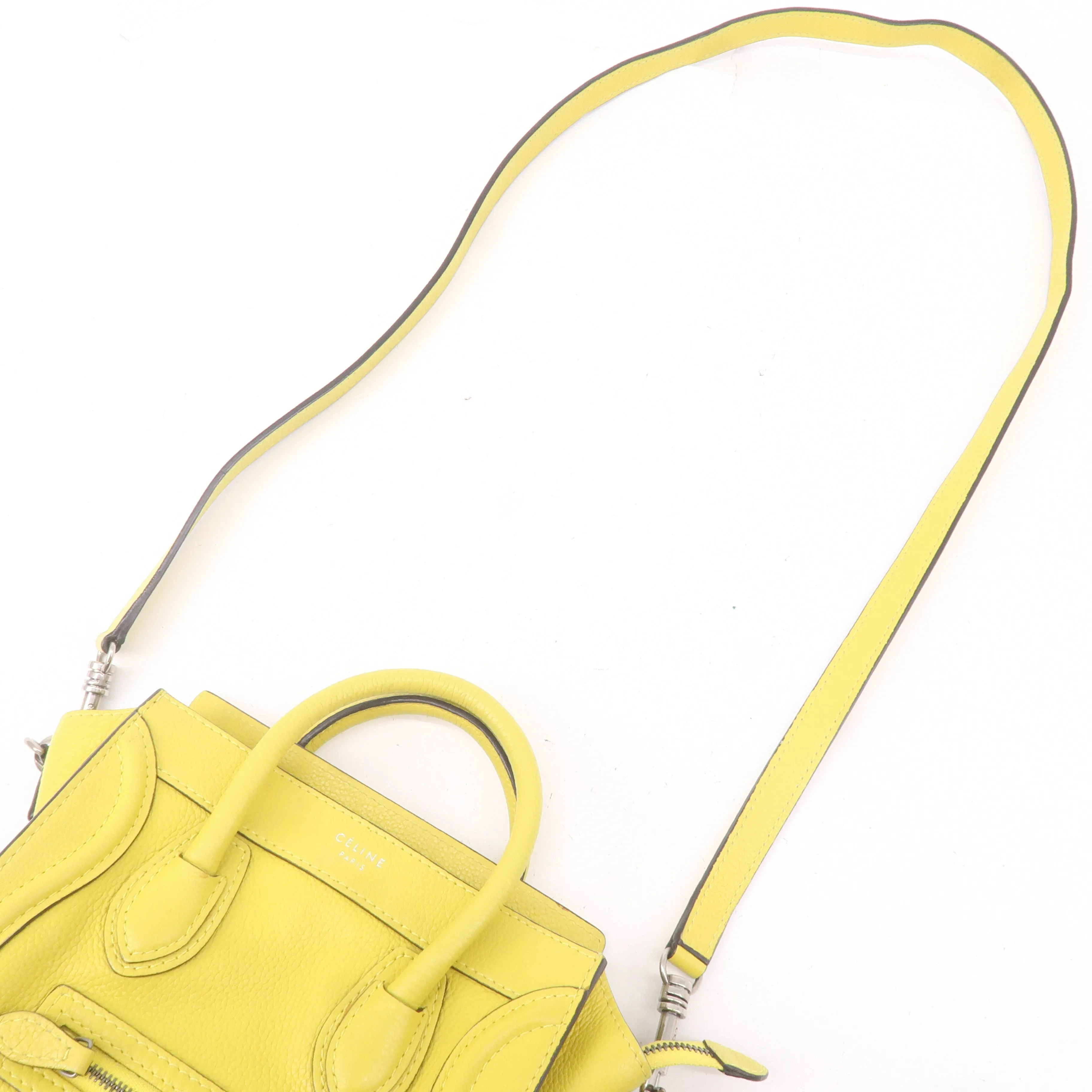 CELINE Leather Luggage Nano Shopper 2Way Bag Yellow 168243