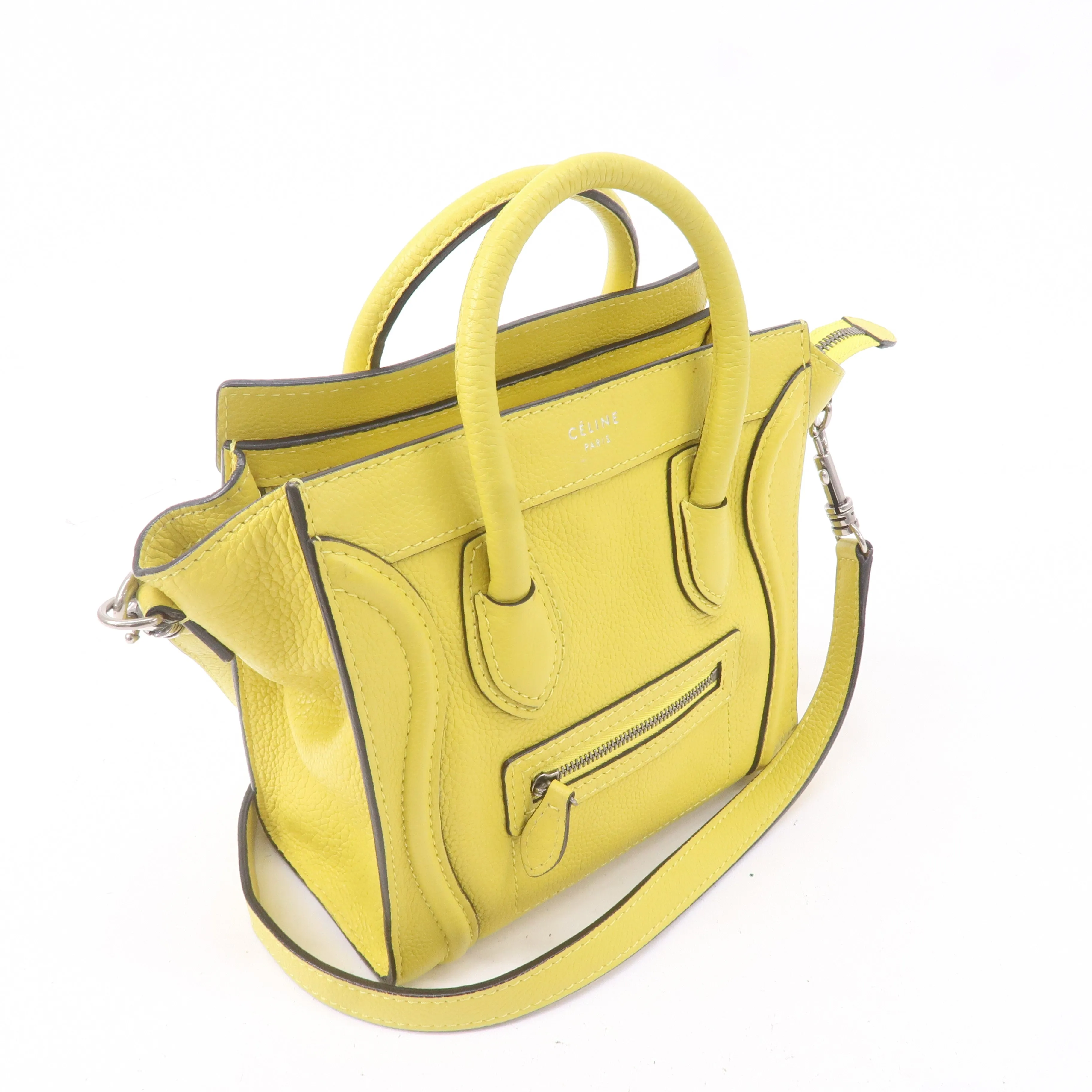 CELINE Leather Luggage Nano Shopper 2Way Bag Yellow 168243