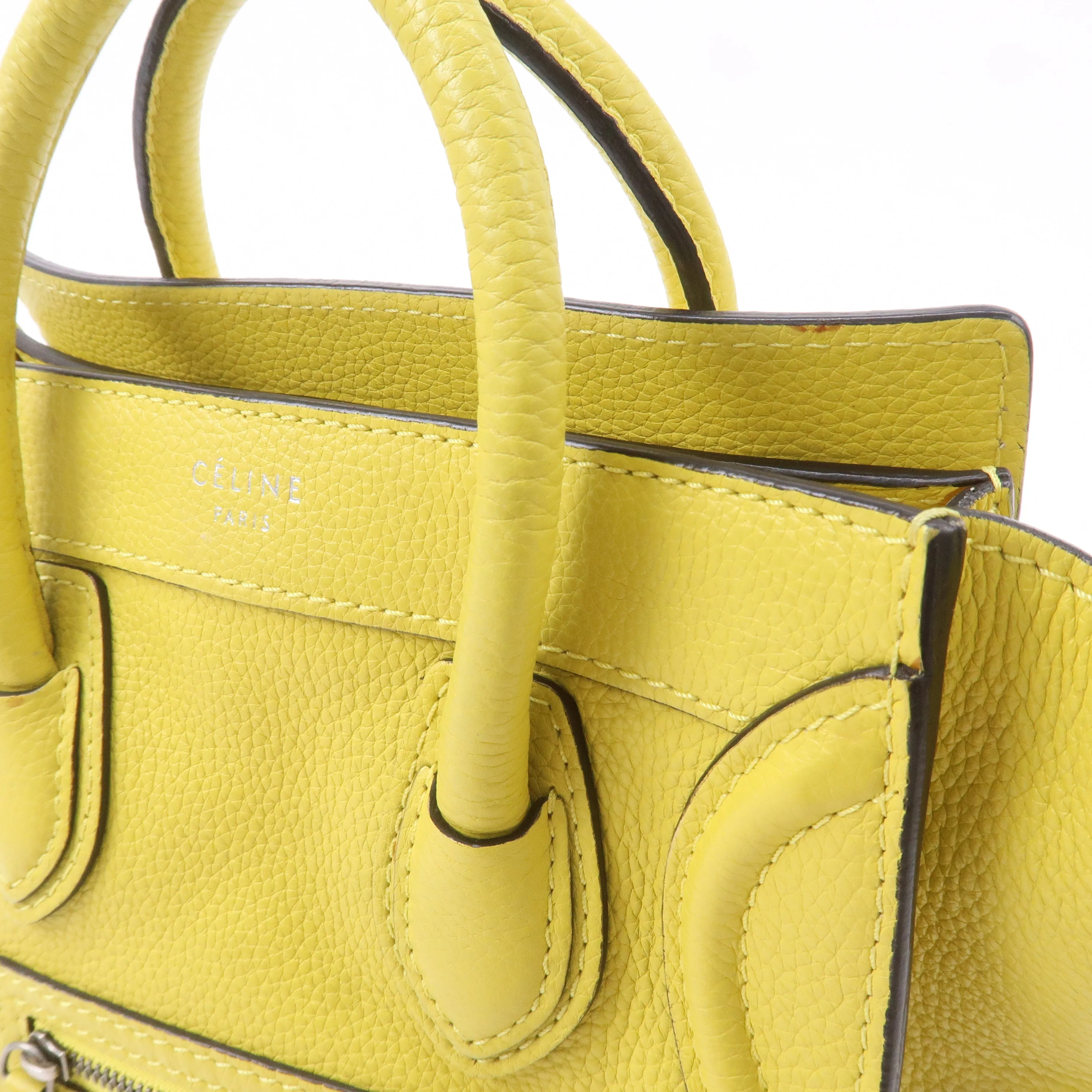 CELINE Leather Luggage Nano Shopper 2Way Bag Yellow 168243