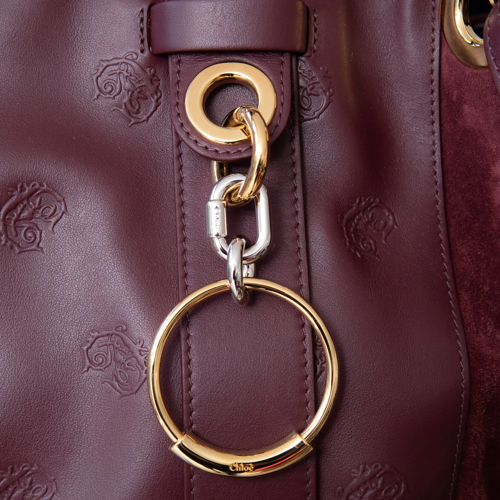 Chloe Large Burgundy Leather And Suede Shoulder Bag