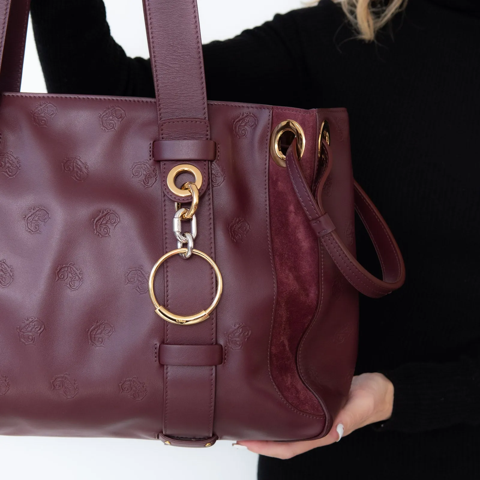 Chloe Large Burgundy Leather And Suede Shoulder Bag