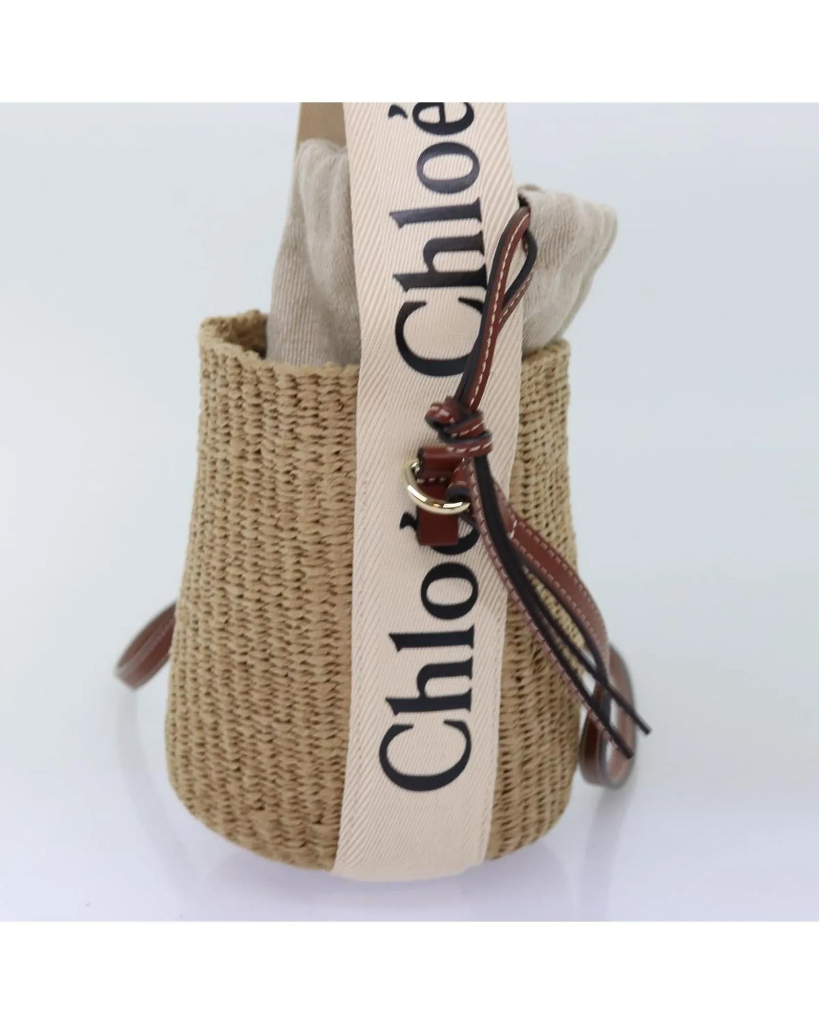 Chloe Woody Small Raffia Shoulder Bag - Beige