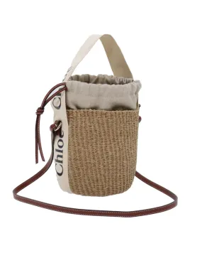 Chloe Woody Small Raffia Shoulder Bag - Beige