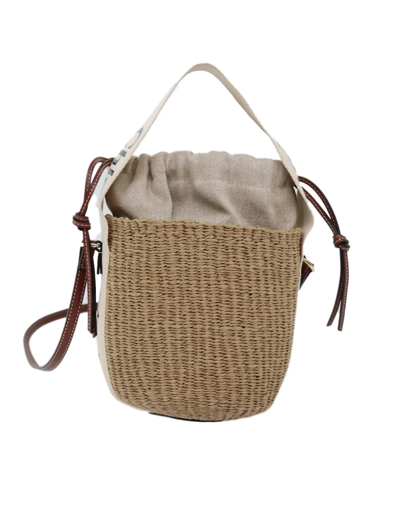 Chloe Woody Small Raffia Shoulder Bag - Beige