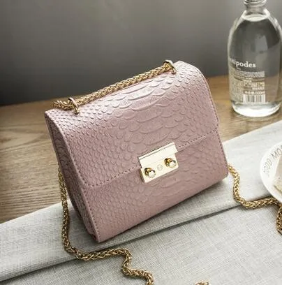 COOL WALKER Alligator Crocodile Leather Mini Small Women Crossbody bag chain women's handbag messenger shoulder bag with Pink