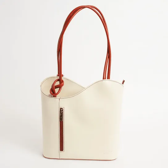 Cream Leather Convertible Backpack & Tote Bag, Italian Leather Handbag