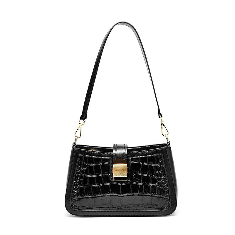 Crocodile Pattern Oil Wax Leather Handbag