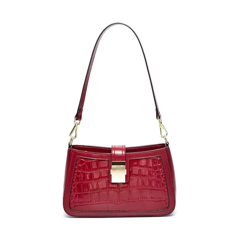 Crocodile Pattern Oil Wax Leather Handbag