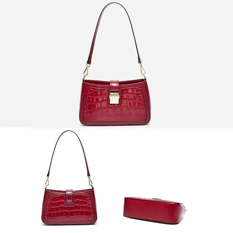 Crocodile Pattern Oil Wax Leather Handbag