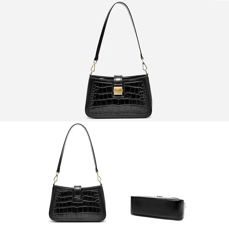 Crocodile Pattern Oil Wax Leather Handbag